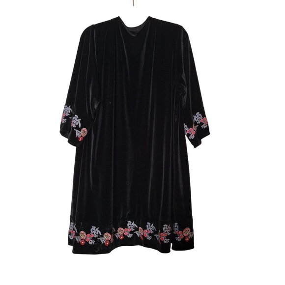 Black Velvet Floral Embroidered Kimono Cardigan Torrid Plus Size - Picture 6 of 13